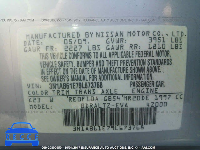 2009 Nissan Sentra 3N1AB61E79L673768 image 8