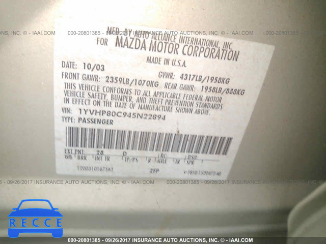 2004 Mazda 6 1YVHP80C945N22894 зображення 8