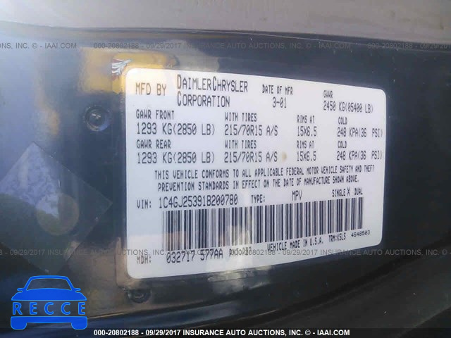 2001 Chrysler Voyager 1C4GJ25391B200780 image 8