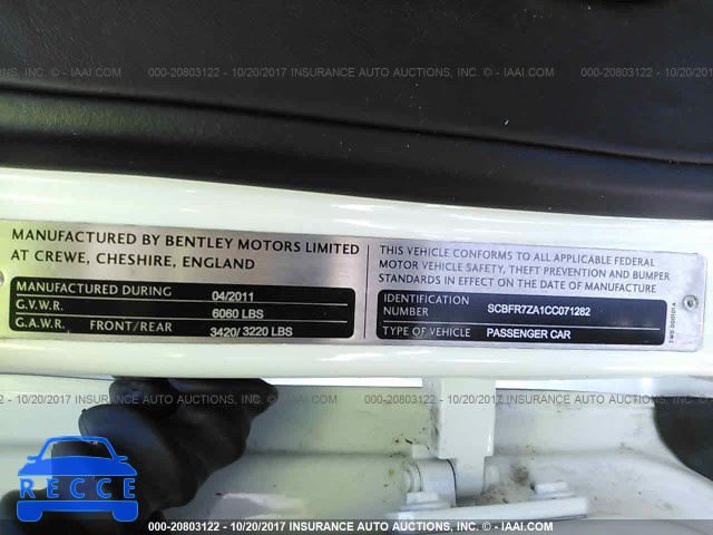 2012 Bentley Continental GT SCBFR7ZA1CC071282 image 8