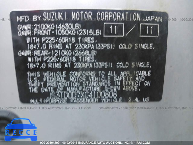 2012 Suzuki Grand Vitara JLX JS3TD0D7XC4100808 image 8
