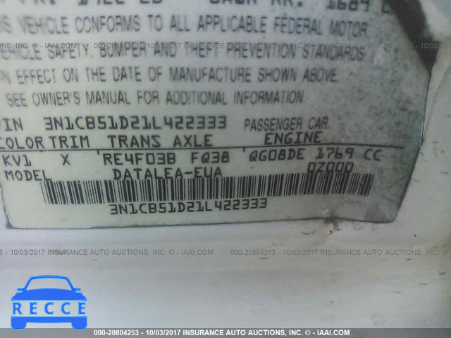 2001 NISSAN SENTRA XE/GXE 3N1CB51D21L422333 image 8