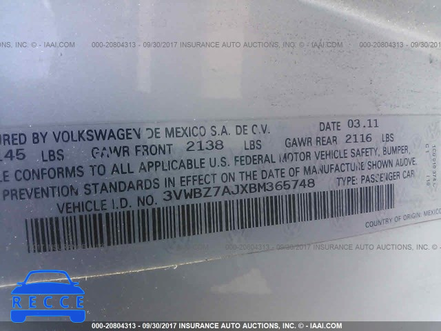 2011 Volkswagen Jetta 3VWBZ7AJXBM365748 image 8