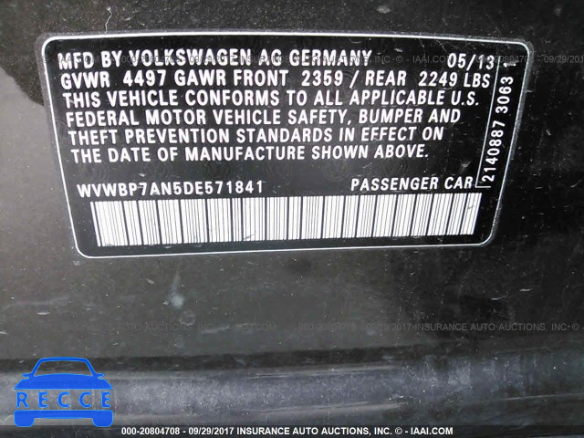 2013 Volkswagen CC SPORT WVWBP7AN5DE571841 зображення 8