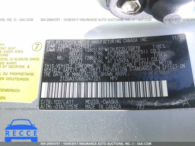 2006 Lexus RX 330 2T2GA31U66C047221 Bild 8