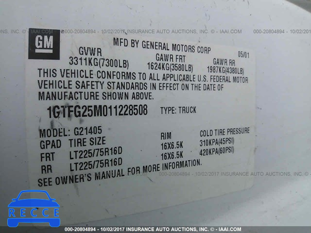 2001 GMC Savana 1GTFG25M011228508 зображення 8