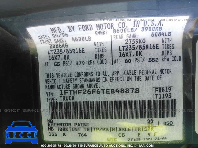 1996 Ford F250 1FTHF26F6TEB48878 image 8