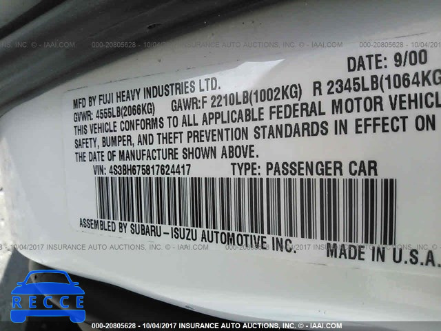 2001 Subaru Legacy OUTBACK AWP 4S3BH675817624417 image 8
