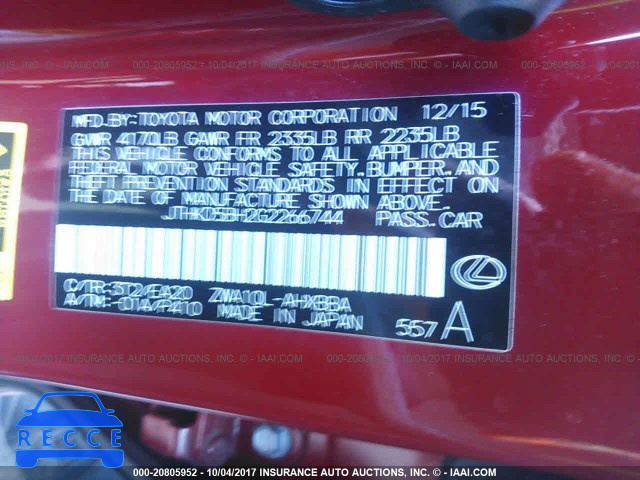 2016 Lexus CT 200 JTHKD5BH2G2266744 зображення 8