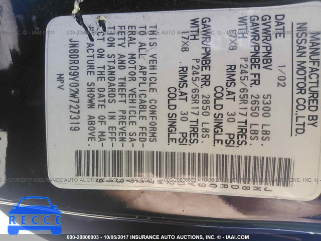 2002 NISSAN PATHFINDER JN8DR09Y02W727319 image 8