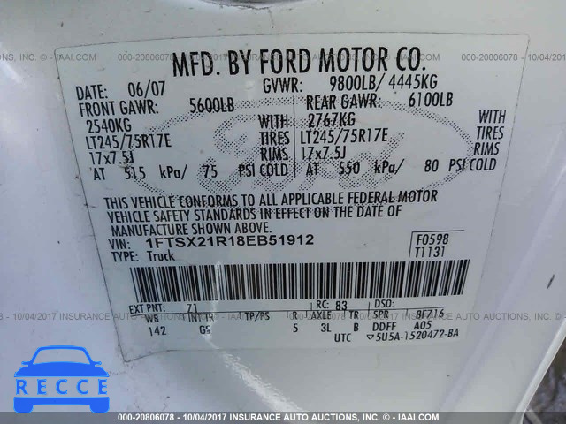 2008 Ford F250 1FTSX21R18EB51912 image 8