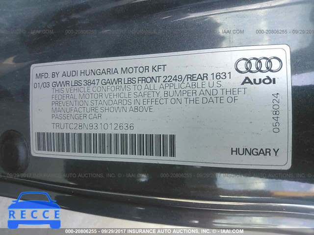 2003 Audi TT TRUTC28N931012636 Bild 8