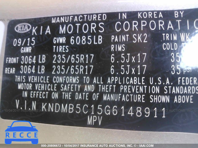 2016 KIA SEDONA LX KNDMB5C15G6148911 image 8