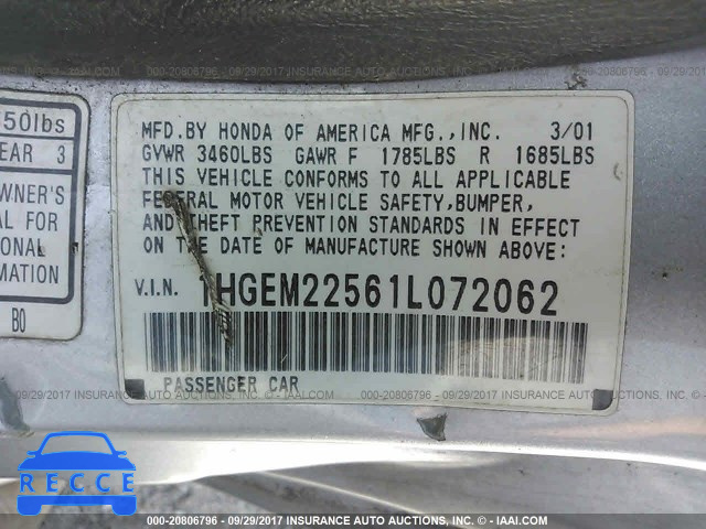 2001 Honda Civic 1HGEM22561L072062 image 8
