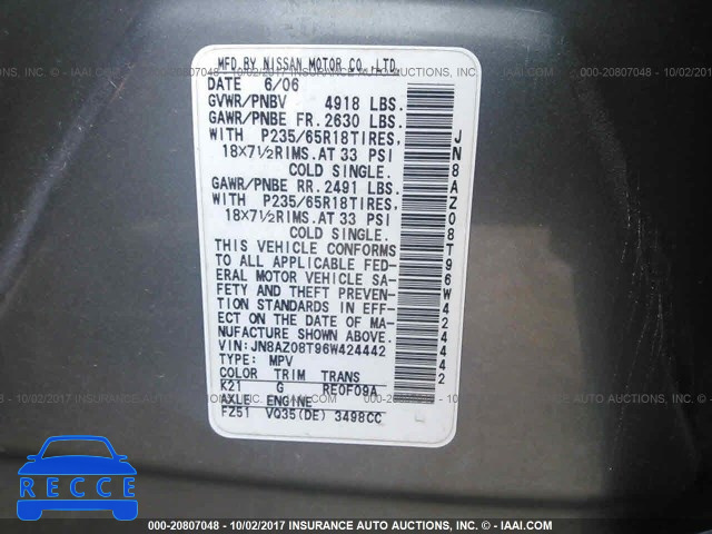 2006 Nissan Murano JN8AZ08T96W424442 image 8