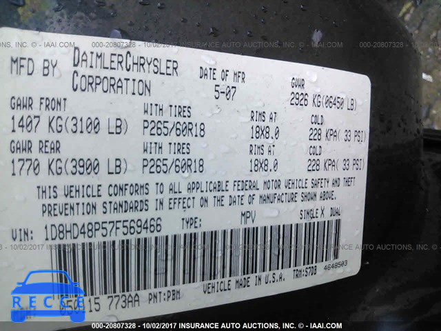 2007 Dodge Durango 1D8HD48P57F569466 image 8