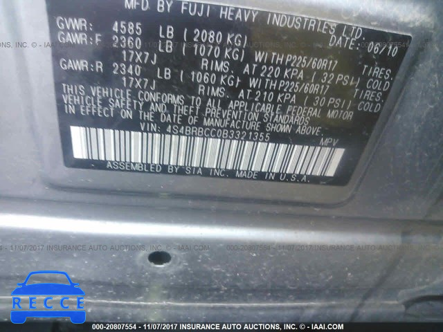2011 Subaru Outback 4S4BRBCC0B3321355 зображення 8
