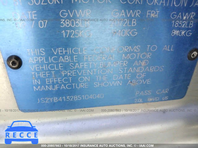 2008 Suzuki SX4 JS2YB413285104040 image 8