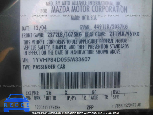 2005 Mazda 6 1YVHP84D055M33607 Bild 8