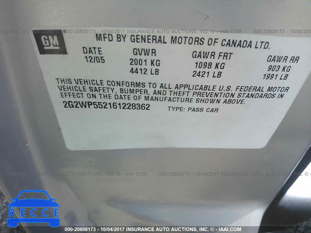 2006 Pontiac Grand Prix 2G2WP552161228362 зображення 8
