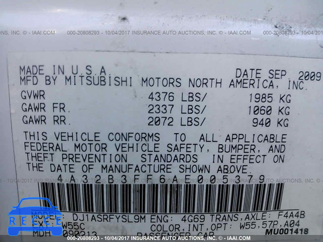 2010 MITSUBISHI GALANT 4A32B3FF6AE005379 зображення 8
