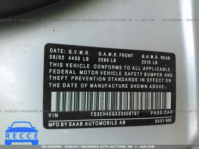 2003 Saab 9-5 YS3EH45GX33006797 image 8