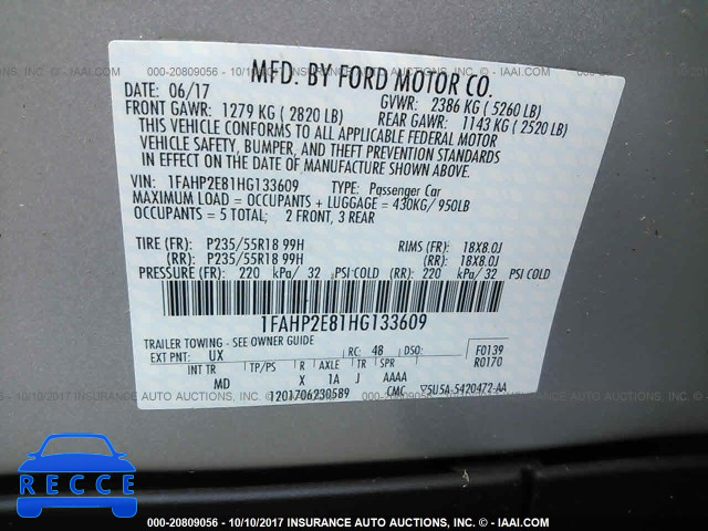 2017 FORD TAURUS 1FAHP2E81HG133609 image 8