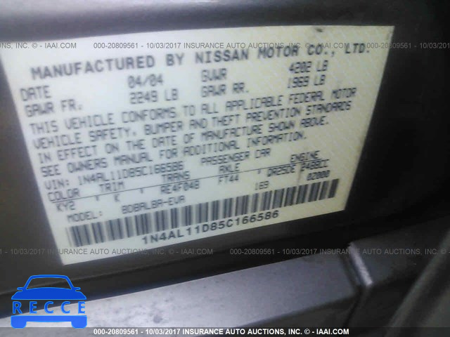 2005 Nissan Altima S/SL 1N4AL11D85C166586 Bild 8