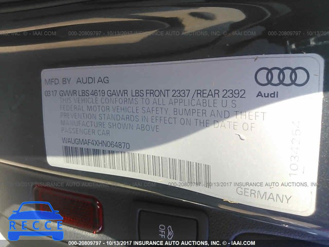 2017 AUDI A4 ULTRA PREMIUM WAUGMAF4XHN064870 image 8