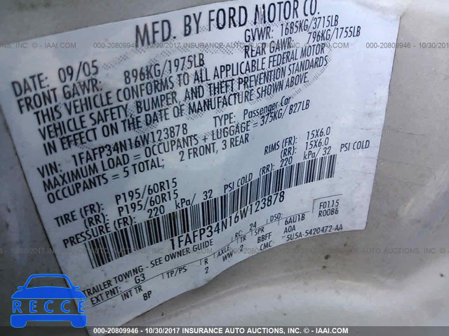 2006 Ford Focus 1FAFP34N16W123878 зображення 8