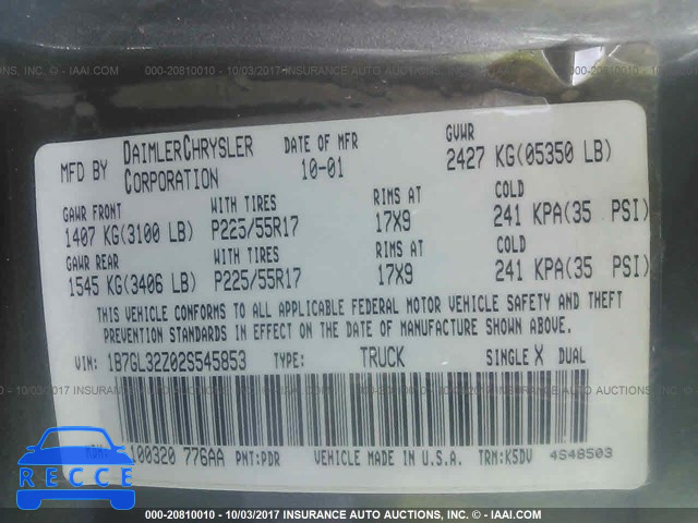2002 Dodge Dakota SPORT/RT 1B7GL32Z02S545853 image 8