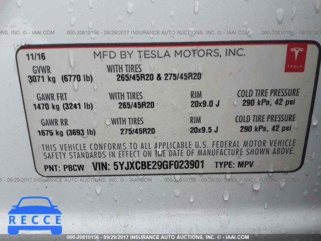 2016 Tesla Model X 5YJXCBE29GF023901 зображення 8