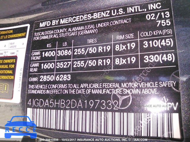 2013 Mercedes-benz ML 4JGDA5HB2DA197332 зображення 8