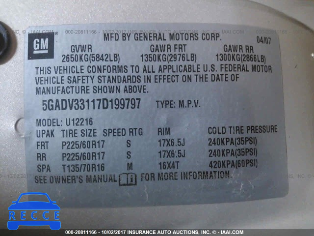 2007 Buick Terraza 5GADV33117D199797 image 8