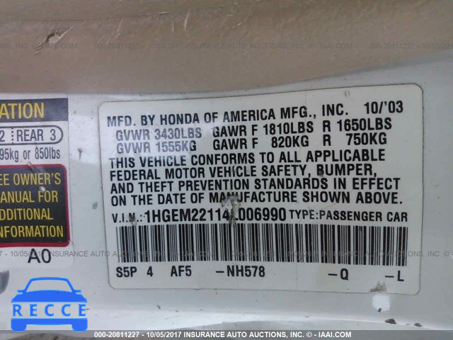 2004 Honda Civic 1HGEM22114L006990 image 8