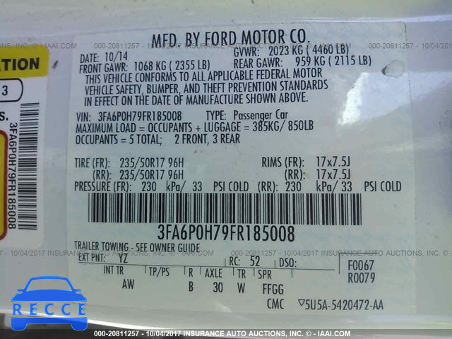 2015 Ford Fusion 3FA6P0H79FR185008 image 8