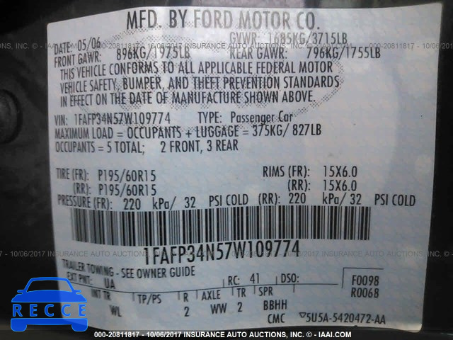 2007 Ford Focus 1FAFP34N57W109774 image 8