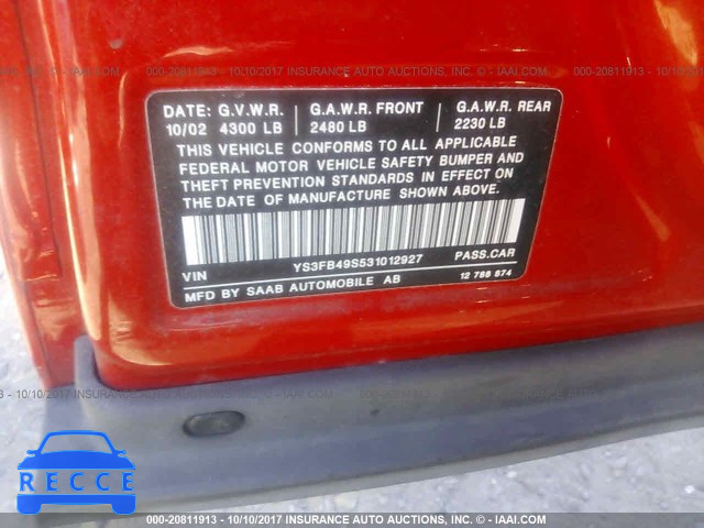 2003 Saab 9-3 LINEAR YS3FB49S531012927 image 8