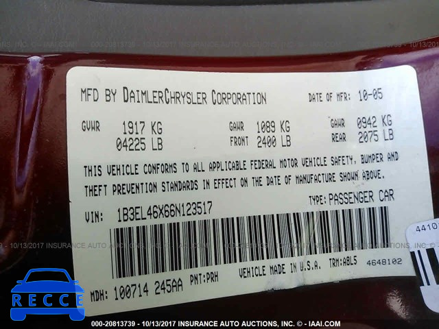 2006 DODGE STRATUS SXT 1B3EL46X66N123517 image 8