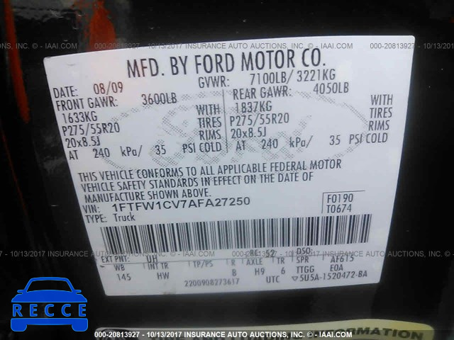 2010 Ford F150 1FTFW1CV7AFA27250 зображення 8