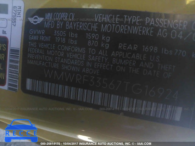 2007 Mini Cooper WMWRF33567TG16924 image 8