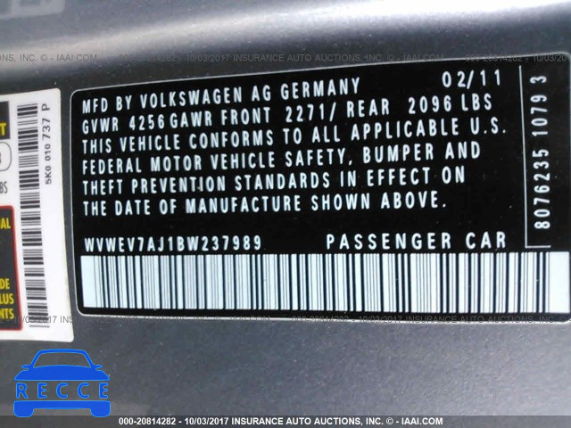 2011 Volkswagen GTI WVWEV7AJ1BW237989 image 8