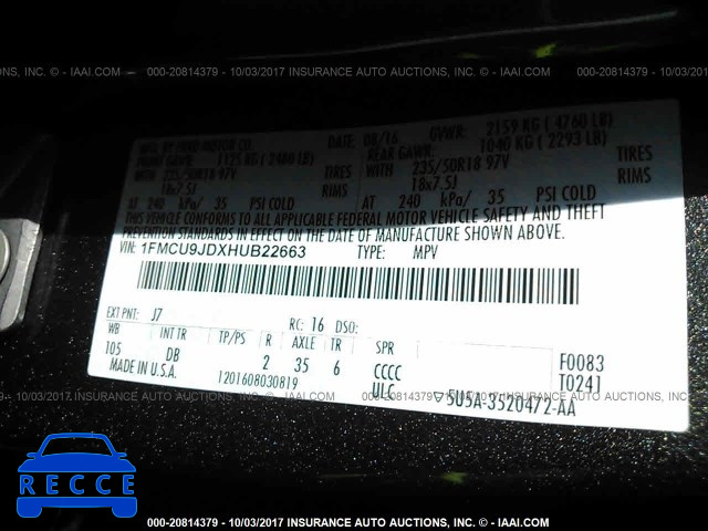 2017 FORD ESCAPE 1FMCU9JDXHUB22663 image 8