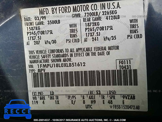 1999 FORD EXPEDITION 1FMPU18L0XLB51612 image 8