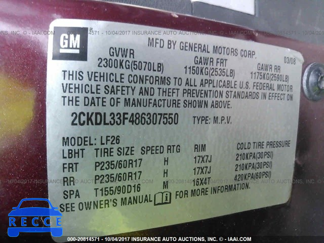 2008 Pontiac Torrent 2CKDL33F486307550 image 8