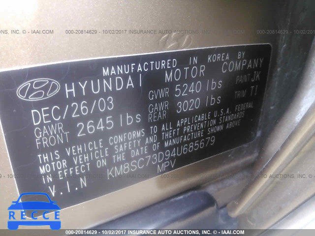 2004 Hyundai Santa Fe GLS/LX KM8SC73D94U685679 image 8