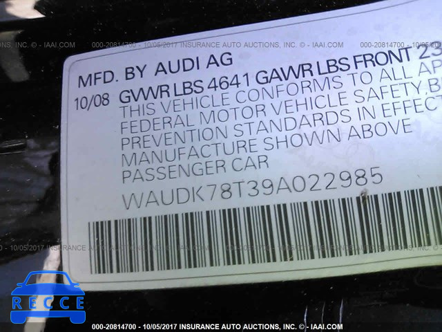 2009 Audi A5 QUATTRO WAUDK78T39A022985 image 8