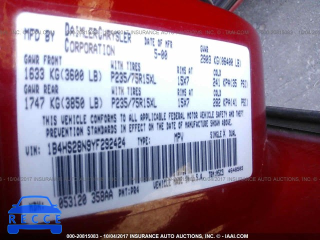 2000 Dodge Durango 1B4HS28N9YF292424 image 8