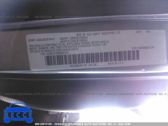 2008 Subaru Legacy 4S3BL676584207274 зображення 8