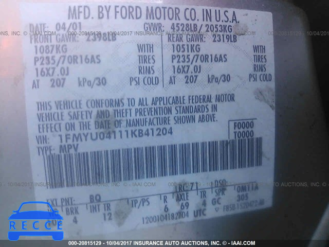 2001 Ford Escape 1FMYU04111KB41204 Bild 8